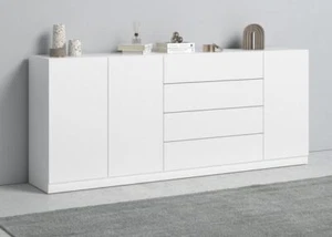 Sideboard 190 cm Kommode TV Board Anrichte Grifflos Weiß Hochglanz Schwarz VAASA - Bild 1 von 14