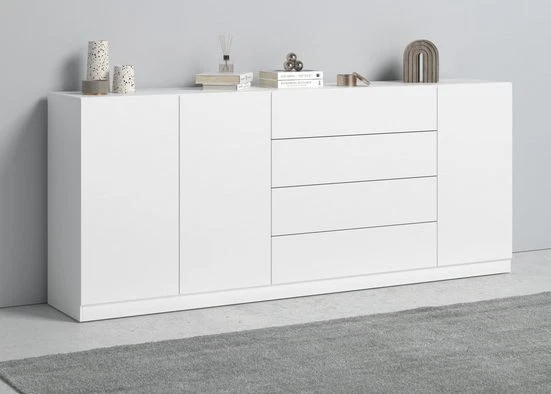 Sideboard 190 cm Kommode TV Board Anrichte Grifflos Weiß Hochglanz Schwarz VAASA - Bild 1 von 1