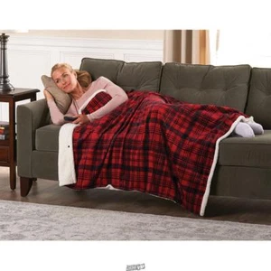 The Wearable Traditional Throw Blanket Monogrammed "T" Red/Black Plaid - Picture 1 of 3