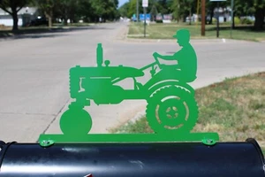Tractor and Driver Metal Mailbox Topper 8.5 Inches Tall Green - Picture 1 of 3