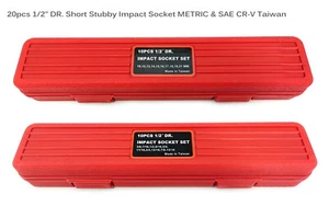 1/2" Short Shallow Impact Socket CR-V METRIC Imperial SAE 20pcs Set Black Taiwan - Picture 1 of 4