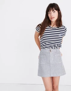 Madewell Stretch A-Line Mini Denim Skirt Navy Stripe Size 8 $139 - Picture 1 of 5
