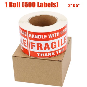 500/Roll 3"x5" Fragile Stickers Handle with Care Thank You Labels Self-Adhesive - Picture 1 of 6