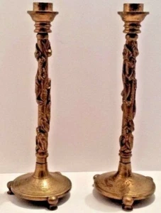 RAR* Vintage MESSING KERZENSTÄNDER 'RASIERTER DRACHE DESIGN RUNDUM SET/2 SAMMLERSTÜCK - Bild 1 von 10