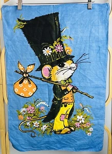 Toalla de té de lino puro Kitsch de colección sombrero de copa de ratón años 70 novedad cocina azul 2 - Imagen 1 de 4