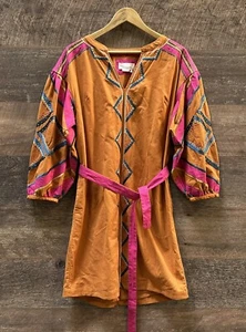 Anthropologie Stasiana Embroidered Tunic Dress Bohemian Pockets Colourful - UK S - Picture 1 of 13