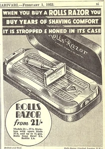 Original 1933 Reklame ROLLS RAZOR Selbststichmesser (4) Vintage Kleindruckanzeige - Bild 1 von 1