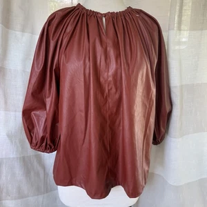 WHO WHAT WEAR Faux Leather PU Top Blouse Sz XL Brick Red Balloon Slv Boho NWT - Picture 1 of 17