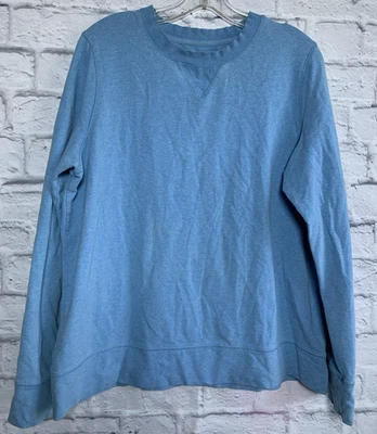 L.L. Bean Women's Size Large Cotton Spandex Blue Mock Neck Long Sleeve Pullover Foto 1 de 4