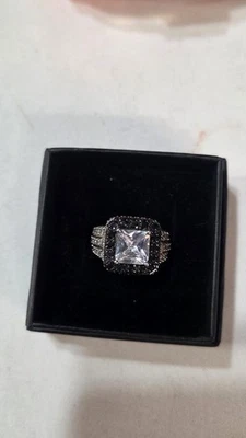 Anillo de rodio sobre plata de ley, circonita cúbica blanca y negra, talla 7 (1048) Foto 1 de 4