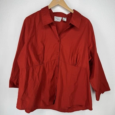 Jennifer Lauren Womens Button Up Top 3x Rust Red Empire Stretch Career Basic - Image 1 of 4