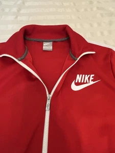 Nike Sportswear Full Zip Jacket Mens L Red Mock Neck Zipper Pockets Track Suit - Picture 1 of 12