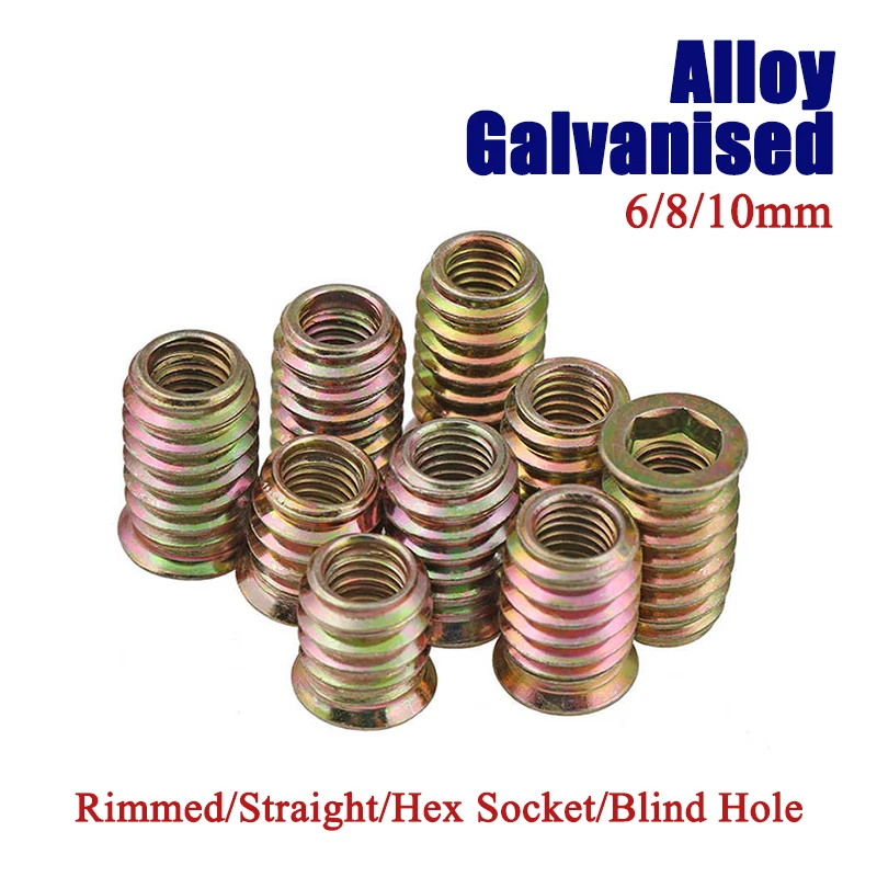Wood Threaded Inserts Nuts Alloy Galvanised Thread Furniture Fixing Screws - Image 1 of 4
