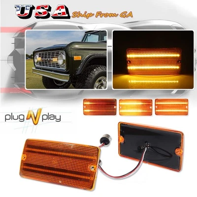 Luces LED de señal de giro de estacionamiento con lente ámbar para Ford Bronco 1969-1977 Foto 1 de 4