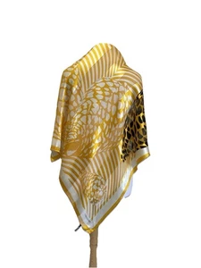 H75# Valentino Silk Scarf Yellow Animal Print Striped Made in Italy Vintage - Picture 1 of 6