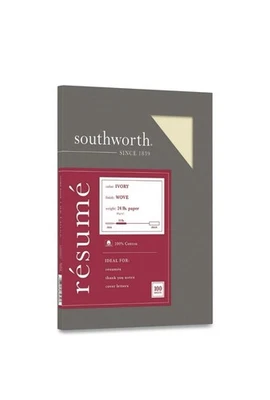 Southworth R14ICF 8,5 pulgadas x 11 in. Papel de currículum 100 % algodón - marfil (100/PK) Bond Foto 1 de 4
