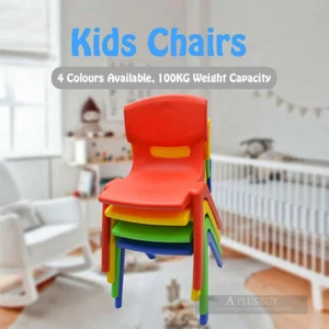 2x New Kids Toddler Plastic Chair Yellow Blue Red Green 100KG Capacity - Picture 1 of 5
