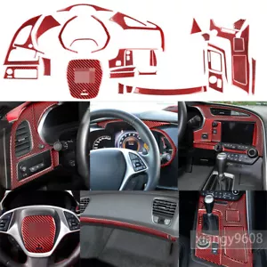 Juego completo de 32 piezas de adornos decorativos interiores de fibra de carbono roja para Corvette C7 2014-19 - Imagen 1 de 10
