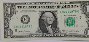 9 2 1979 Birthday Note Fancy Serial Number One Dollar Bill E02921979C Triple 9s. - Picture 1 of 8
