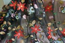 51" Width Charming Colorful Floral Embroidered Black Tulle Lace Fabric 1 Yard