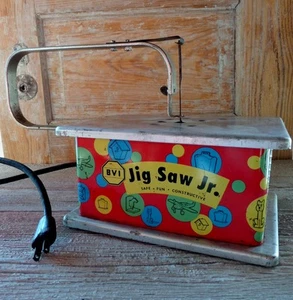 Retro Jig Saw Jr Toy Scroll Saw Working Blade Red Blue Metal BVI 1960s XMas - Picture 1 of 5