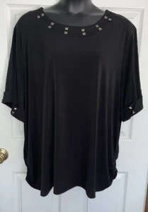 Maggie Barnes Sz 5X 34/36W Black Ruched Side Studded Pullover Stretch Top EUC - Picture 1 of 8