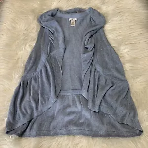 Cache Blue Linen Blend Ruffle Vest Sleeveless Open Front Top Knit Small Y2K - Picture 1 of 5