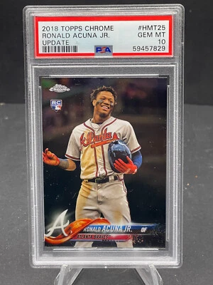 2018 RONALD ACUNA JR. TOPPS CHROME UPDATE ROOKIE CARD #HMT25 PSA 10 GEM MINT RC  - Image 1 of 2