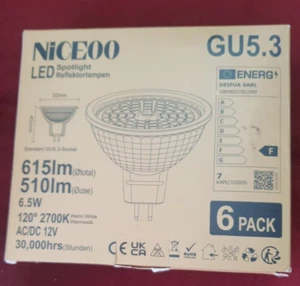 NICEOO GU5.3 MR16 LED Bulbs 6.5W, Warm White 2700K, 50W Halogen Spotlight Bulb E - Picture 1 of 2