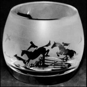Teelicht Kerzenhalter Glas Zierschale klein Jagdpferd Kerzenschale - Bild 1 von 1