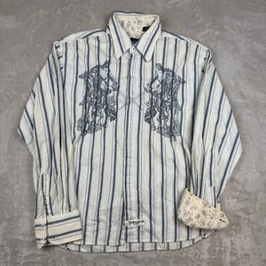 Camisa de lavandería inglesa para hombre XXL a rayas blanca cosida a mano bordada floral Y2K - Imagen 1 de 13