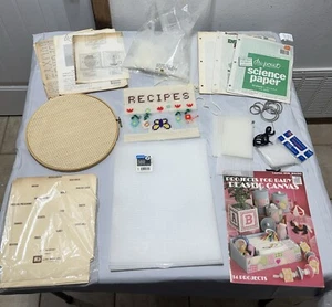 Lot Of Plastic Canvas Supplies 8 New Sheets Wooden Hoop Scraps Patterns See Pics - Picture 1 of 16