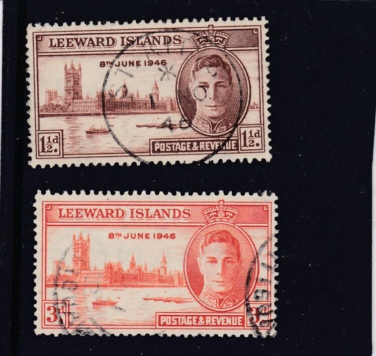 LEEWARD ISLANDS 1946 VICTORY SET SG.115-116 FINE USED   FREE POST - Image 1 of 1