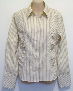 TOP BLOUSE SHIRT by VERONIKA MAINE SIZE 12 Crushed, Ruched, Cream w. Pin Stripe - Bild 1 von 12