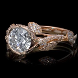 Elegant Round Cut Moissanite Unique Leaves Engagement Ring Wedding Bridal Gifts - Picture 1 of 8