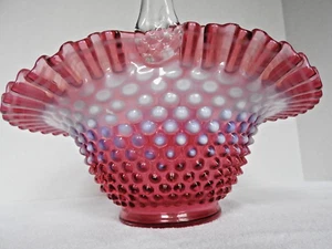 Vintage Fenton Glass BASKET Cranberry Opalescent Hobnail 9.5" Wide Perfect Shape - Picture 1 of 6