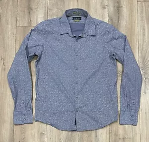 DENIM & FLOWER Men’s Stretch-To-Fit Long-Sleeve Button-Up Dress Shirt Large Blue - Picture 1 of 10