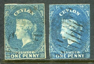 Ceilán 1857-59 imperfecto. 1d ambos tonos SG 2 y 2a usado (cat. £125) 'F' - Imagen 1 de 1