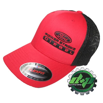 Ford Powerstroke Truckers Malla Verano Sombrero Rojo/Negro Gorra Ajustada Flexfit! Foto 1 de 2
