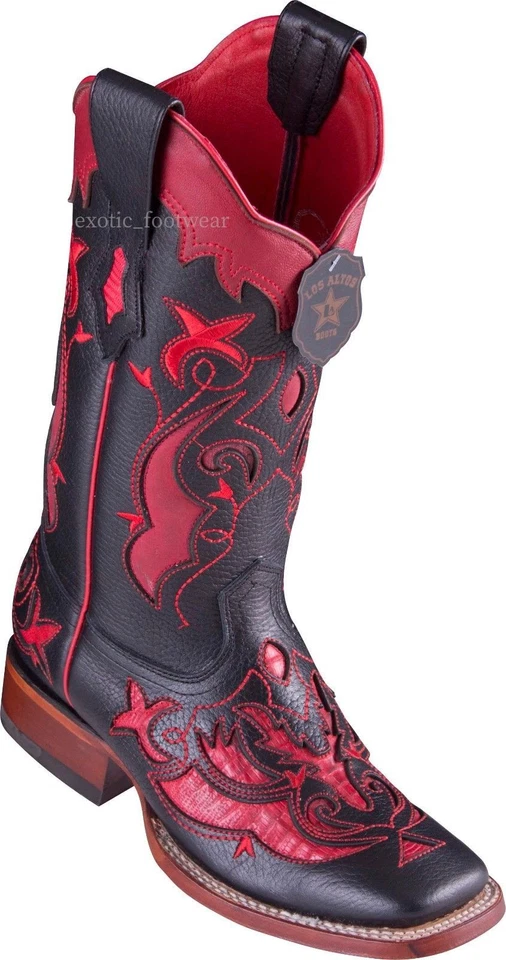 BOTA WESTERN MUJER LOS ALTOS LAGARTO ROJO SUPERPOSICIÓN RANCHO-PUNTERA CUADRADA  Foto 1 de 1