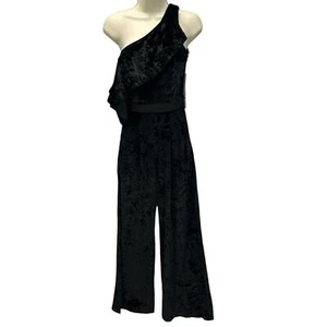 XOXO Sleeveless One Shoulder Velvet Evening Jumpsuit - Black - Large - Picture 1 of 6