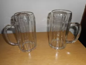Set of 2 Heavy Ribbed Clear Glass 32oz/ 1 Liter /8” Tall Beer Mugs - Picture 1 of 7