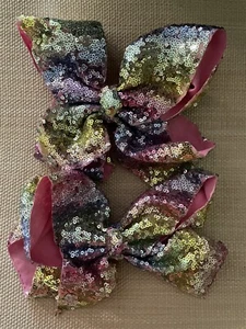 Girls Jojo Siwa Signature Large Pastel Pink Blue Green Yellow Sequin Bow HTF - Picture 1 of 2