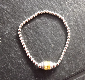 Pretty Silver Tone beaded stacker bracelet with barrel shaped bead - VGC - Picture 1 of 1