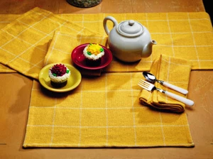 Burlap Check Yellow Table Settings Placemat Runners Dishtowels Country Cottage - Picture 1 of 5