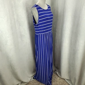 Womens Maxi Tank Dress Size XL Blue Vertical White Stripes Long Dress Shift - Picture 1 of 9