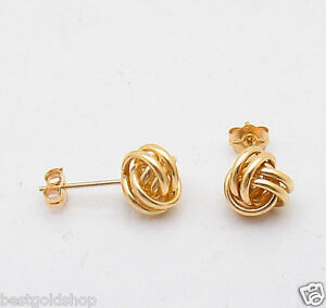 Love Knot Loveknot Rosa Rope Earrings Real 14K Yellow Gold 