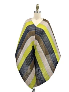 New Pleats Please Issey Miyake Poncho Womens One Size Blue Green Taupe Japan - Picture 1 of 9