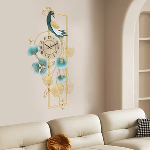 Peacock & Ginkgo Leaves Wall Clock, Modern Wall Clock - Picture 1 of 17