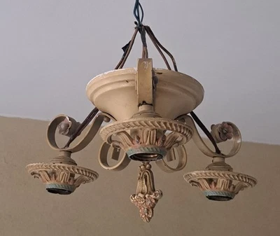 antq ART DECO cast METAL brass CEILING light FIXTURE chandelier FLUSH MOUNT - Image 1 of 4
